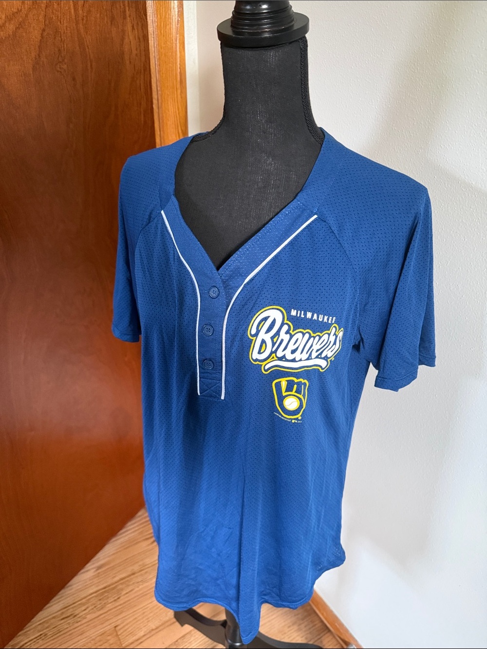 Milwaukee Brewers Women's Blue Henley Jersey Top